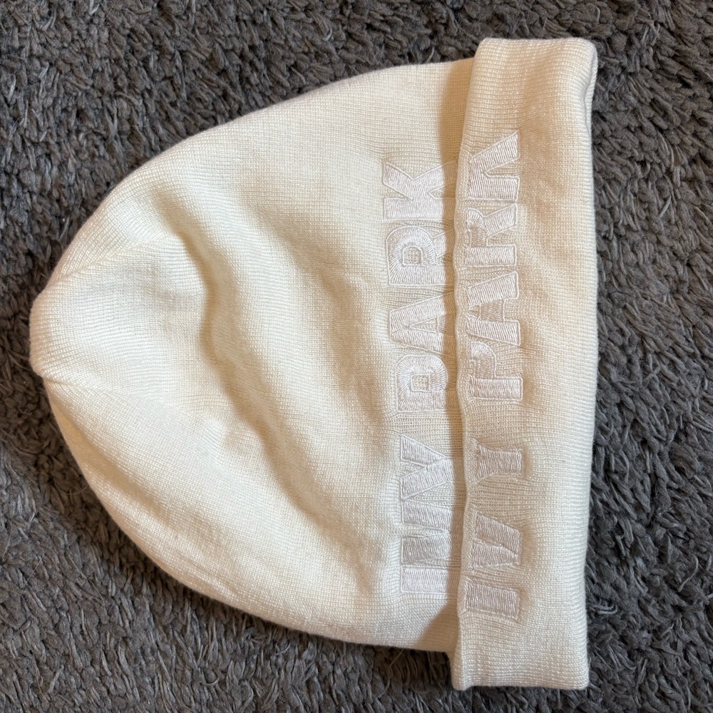 IVY PARK Ivory Fold-Over Knit Beanie with Embroidered Logo